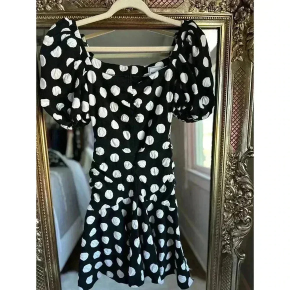 Autumn Adeigbo Bianca Puff Sleeve Black Polka Dot Mini Dress - Picture 5 of 11